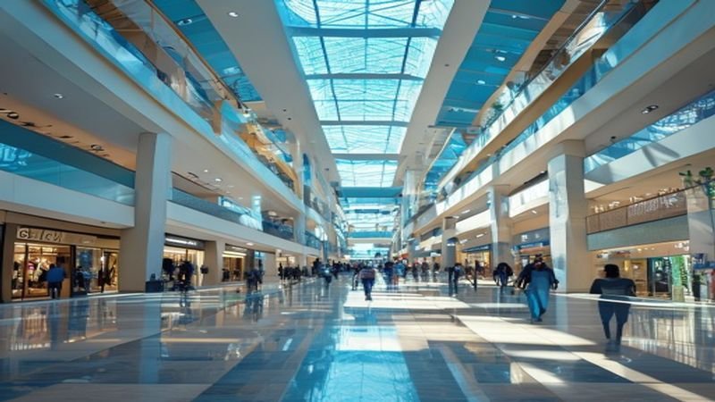 Centro comercial con clientes, analizado con video con IA